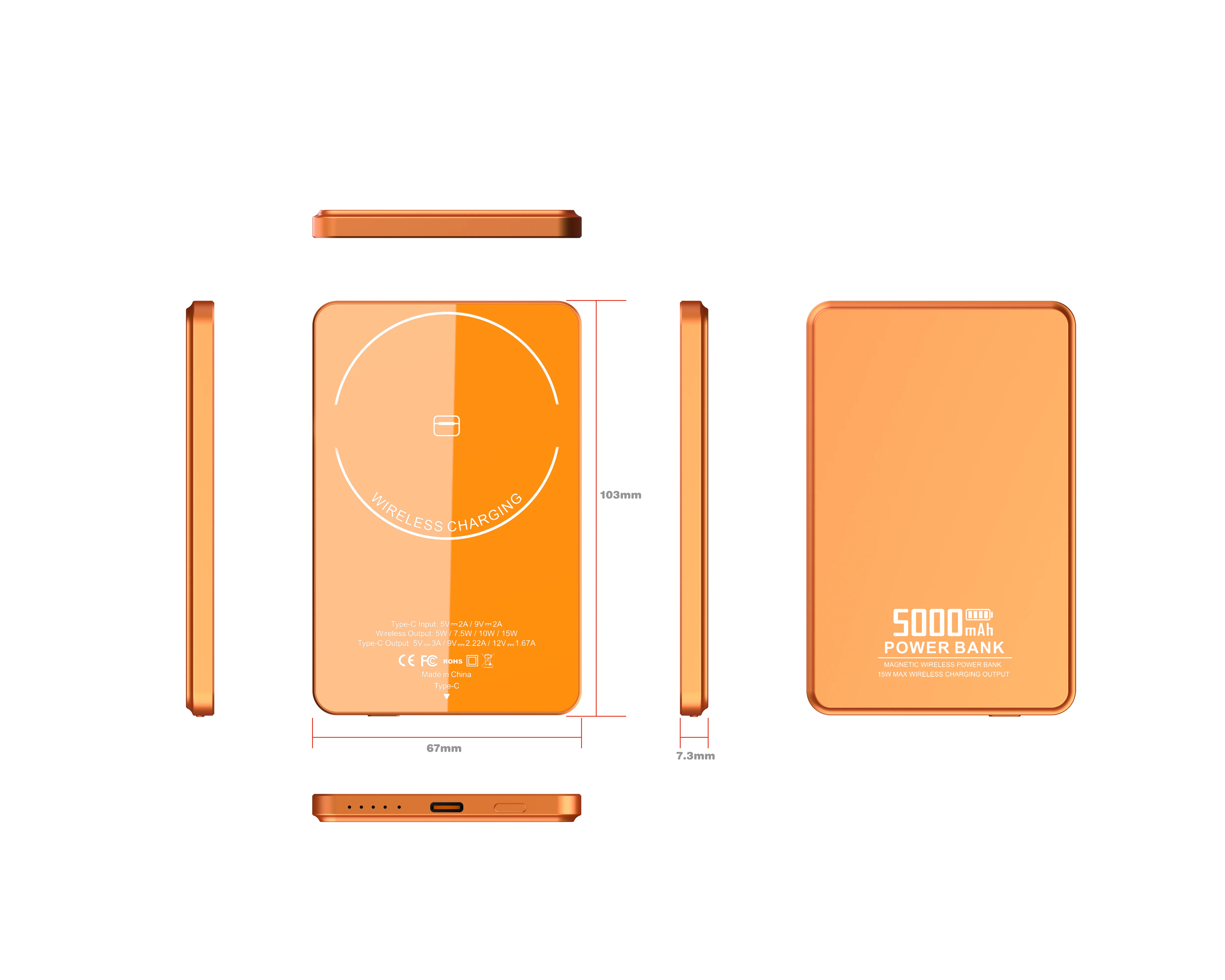 5000mAh Magnetic Wireless Power Bank with Lamp Display – 15W/20W Fast Charging, Slim Aluminum Alloy Fiberglass