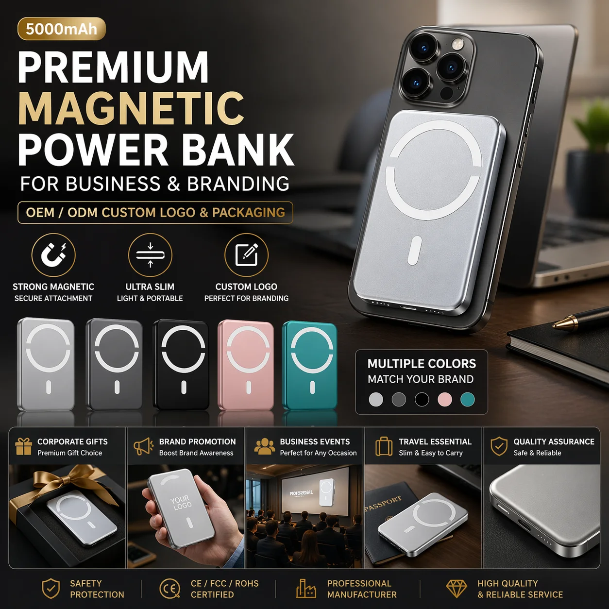 9mm 5000mAh Magnetic Power Bank with CE/UN38.3/MSDS Certifications – Ultra-Thin Aluminum Alloy for OEM/ODM Resale product image 2