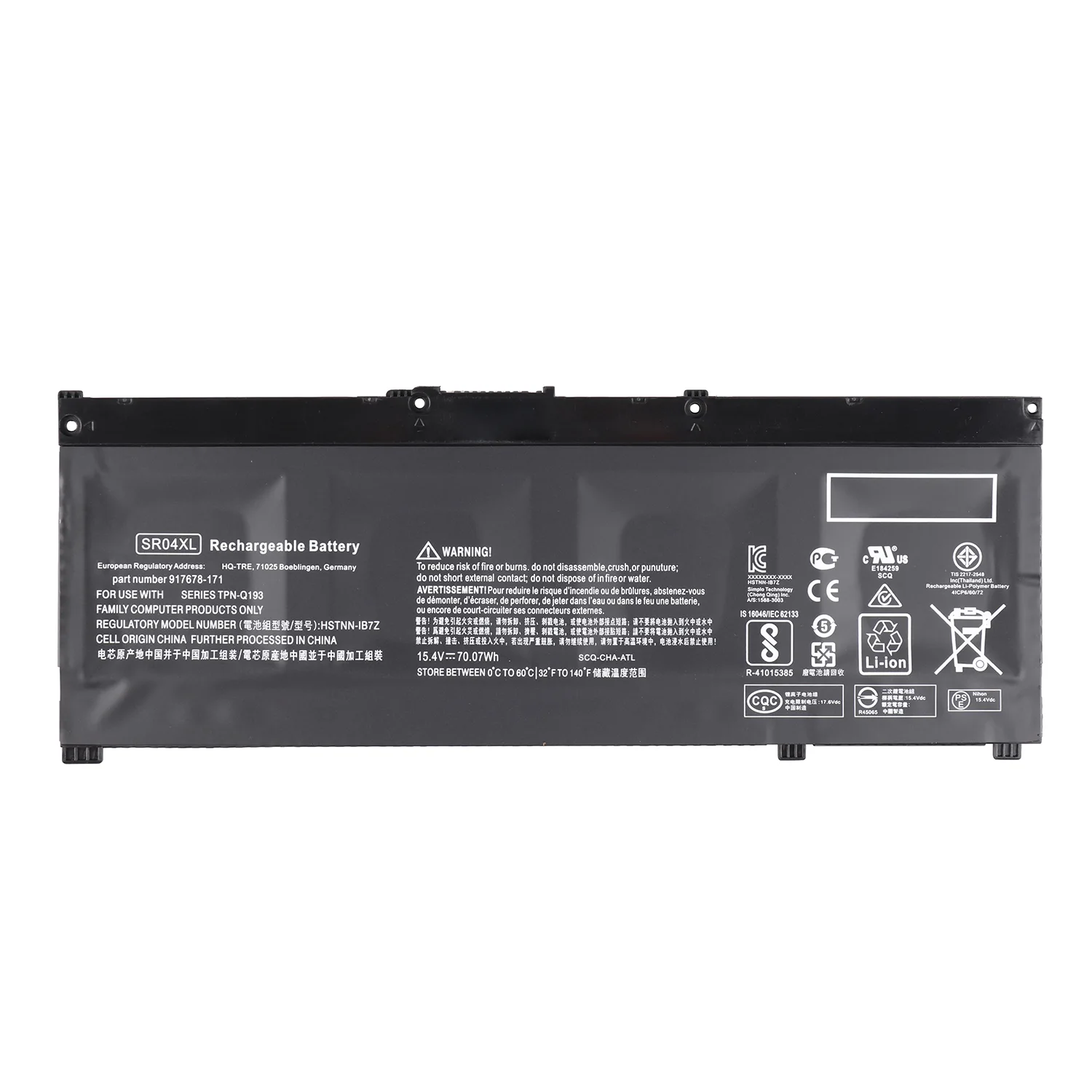 15.4V 70.07Wh SR04XL Replacement Laptop Battery for HP Pavilion 15-CB Series