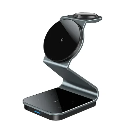 15W Portable Magnetic 3-in-1 Charging Station for Phone, Watch & Earbuds – Aluminum Alloy, ROHS Certified