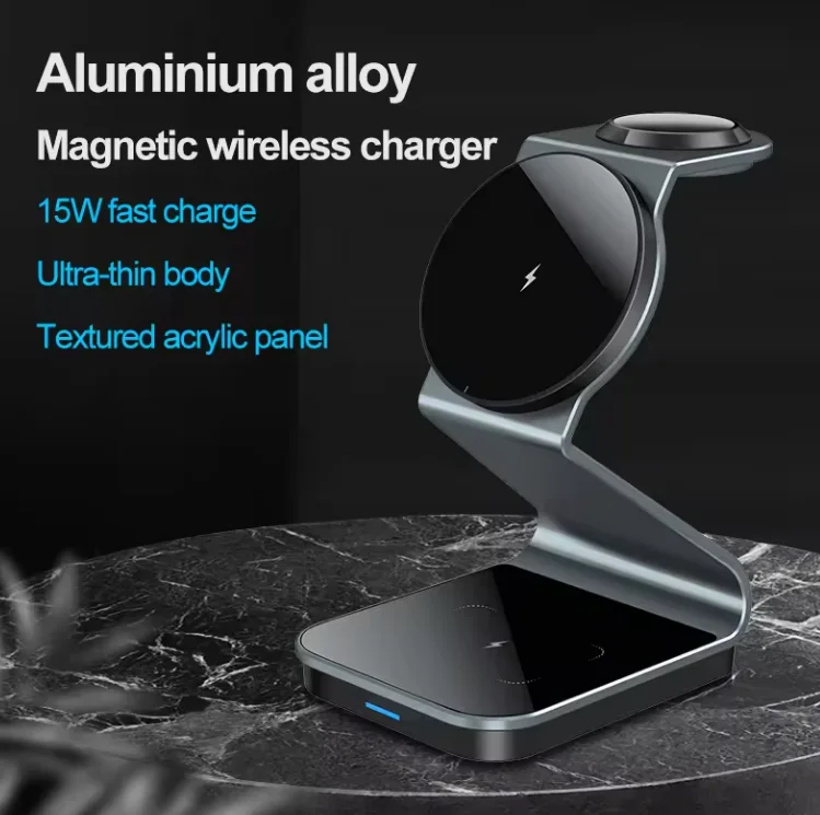 15W Portable Magnetic 3-in-1 Charging Station for Phone, Watch & Earbuds – Aluminum Alloy, ROHS Certified product image 4
