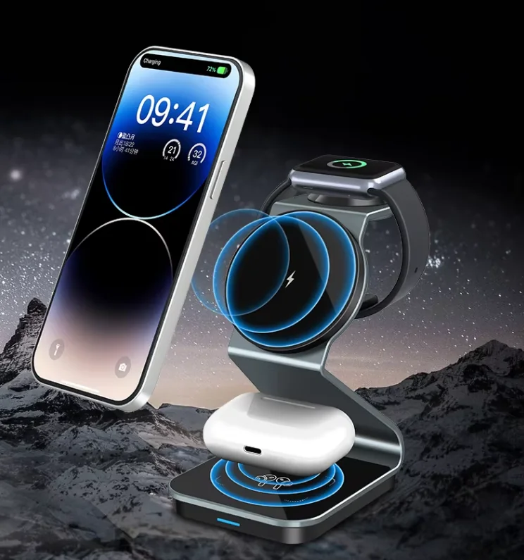 15W Portable Magnetic 3-in-1 Charging Station for Phone, Watch & Earbuds – Aluminum Alloy, ROHS Certified product image 5