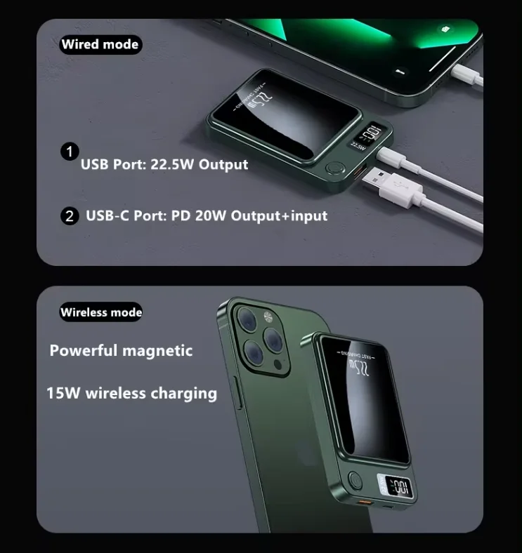10000mAh Magnetic Wireless Power Bank with PD 20W and Digital Display product image 6